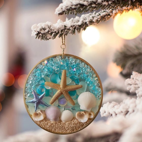 Seaside Starfish & Shell Hanging Ornament - Beach-Themed Coastal Decor with Natural Sea Elements for Tree, Wall, or Gift