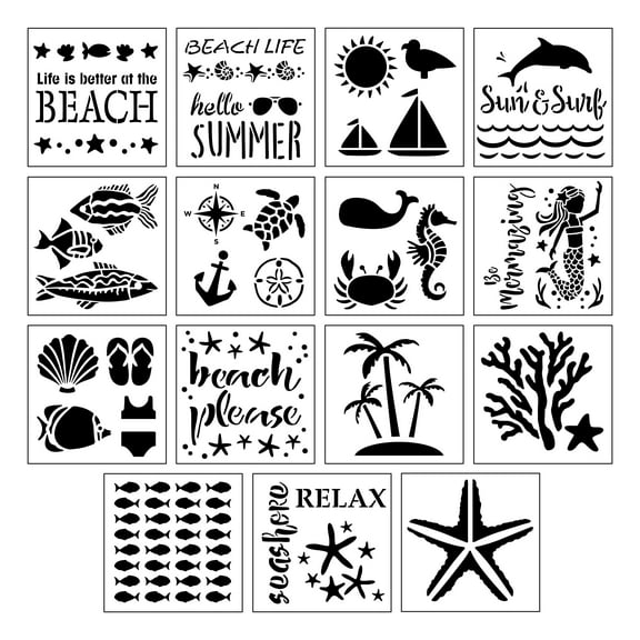 Craft Smart Seaside Stencils - 12" x 12" Sheets, Reusable Cardstock Paper - Ideal for DIY Crafts, Decor, Furniture & Gifts, 6 Pack
