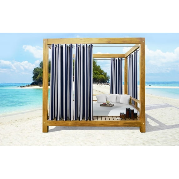 Seaside Stripe Indoor/Outdoor Grommet Curtain Panel - Pair each 50" x 108" in Indigo