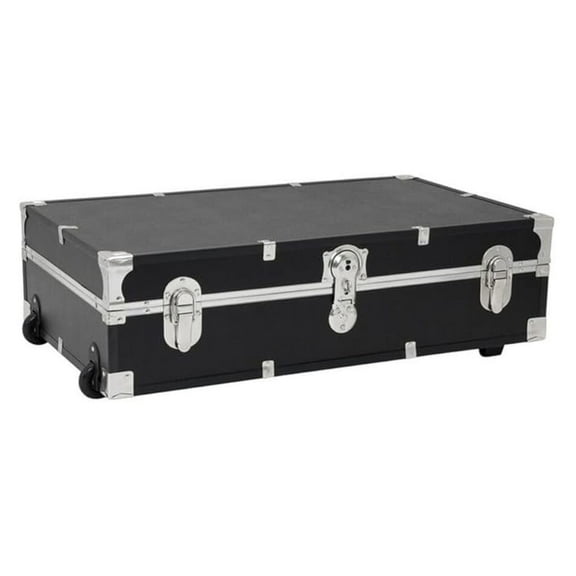 Seaside Style Heavy Duty 31" Under Bed Storage Trunk with Wheels & Lock, Closure Type, 30" L x 8.25" W x 18.25" H, Ideal Camp Dorm Room Trunk Footlocker Antique Black