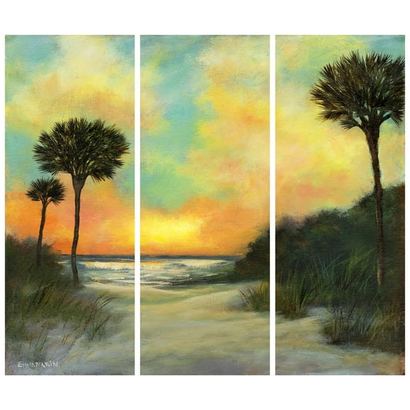 "Seaside Sunset" Frameless Free Floating Reverse Printed Tempered Art Glass Wall Art