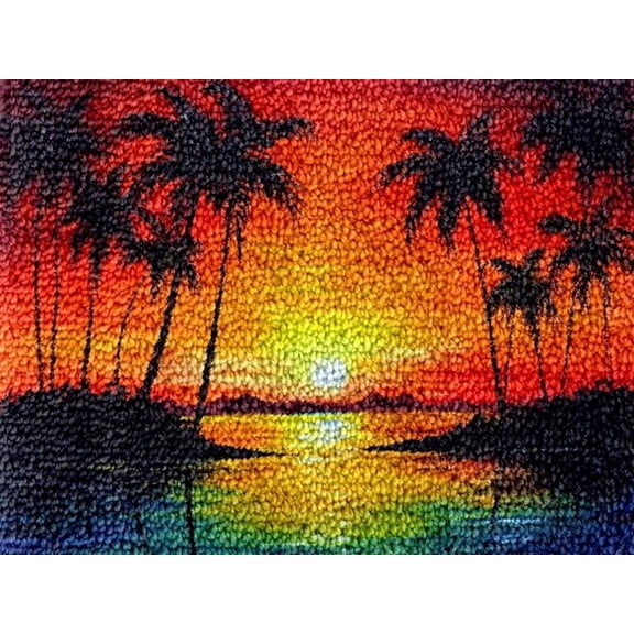 Seaside Sunset Latch Hook Kits Rug DIY Cushion Tapestry Making Crochet Hook Mat Making Kits Color Preprinted Pattern Canvas DIY Carpet Needlework Crochet Kits 52x38cm (cll-62)