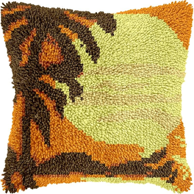 Seaside Sunset Scenery Latch Hook Pillow Kits Pillow Cover with Pattern Printed Canvas Crochet Cross Hooking Pillowcase Cushion Crafts Embroidery Latch Hooking Crochet Kits 17x17 inch(3)