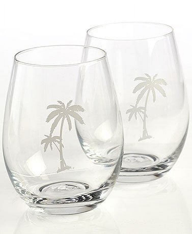 Seaside Tabletop Collection Set of 2 Palm Tree Stemless Wine Glasses