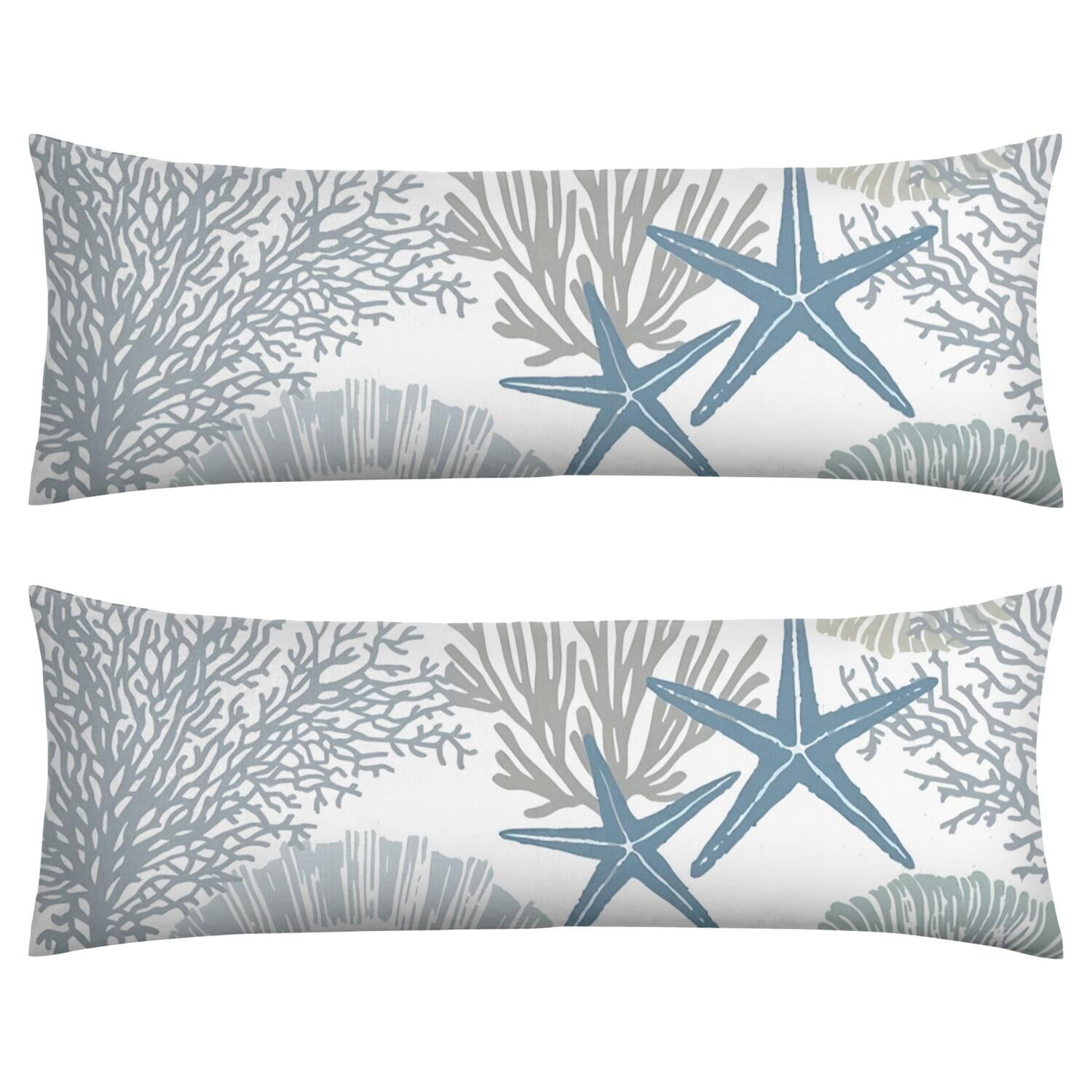 Seaside Themed Body Pillow Cover 20x54 - Full Length Cozy Pillow Case with Hidden Zipper, Stretchy for Sleeping, Maternity - Beach Starfish Tropical Design