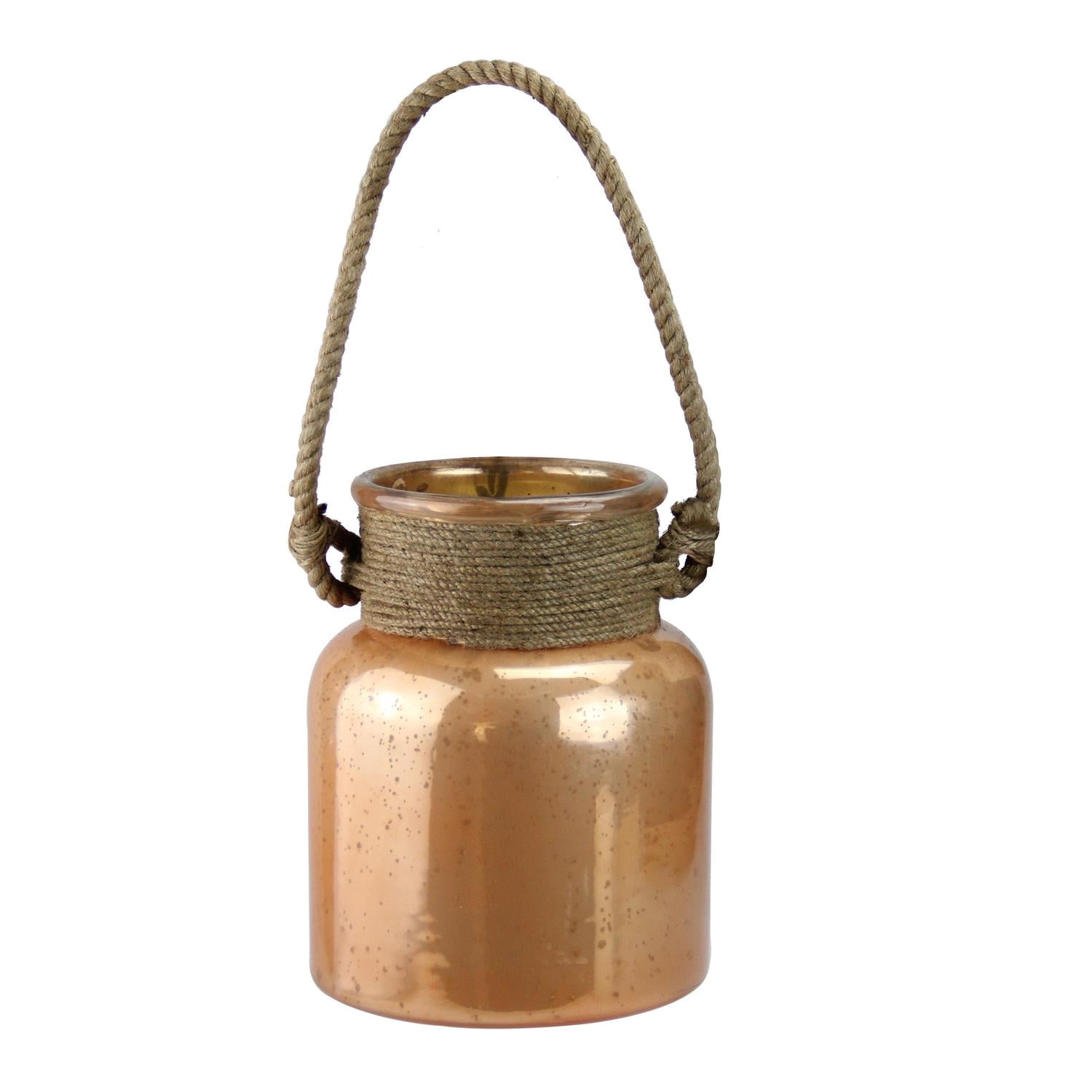 Seaside Treasures Copper Colored Glass Hurricane with Rope Handle 9.5"