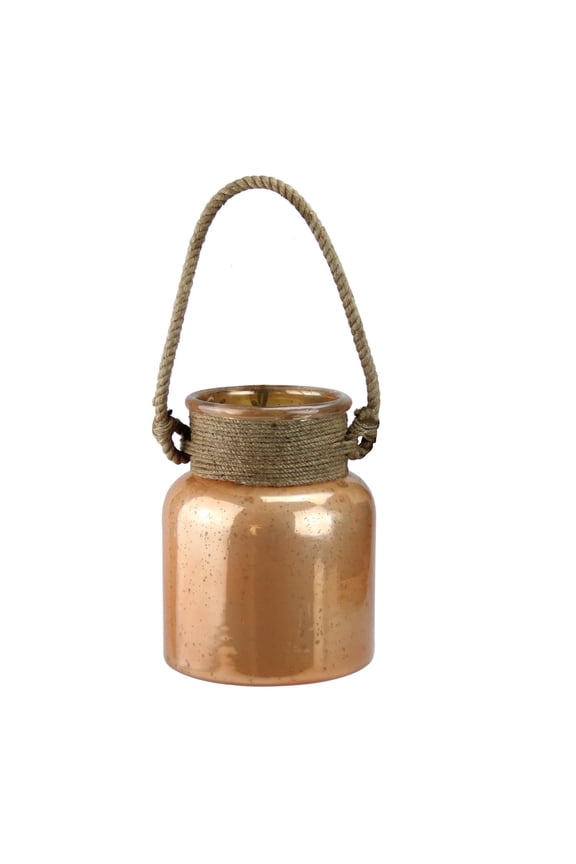 Seaside Treasures Copper Colored Glass Hurricane with Rope Handle 9.5"