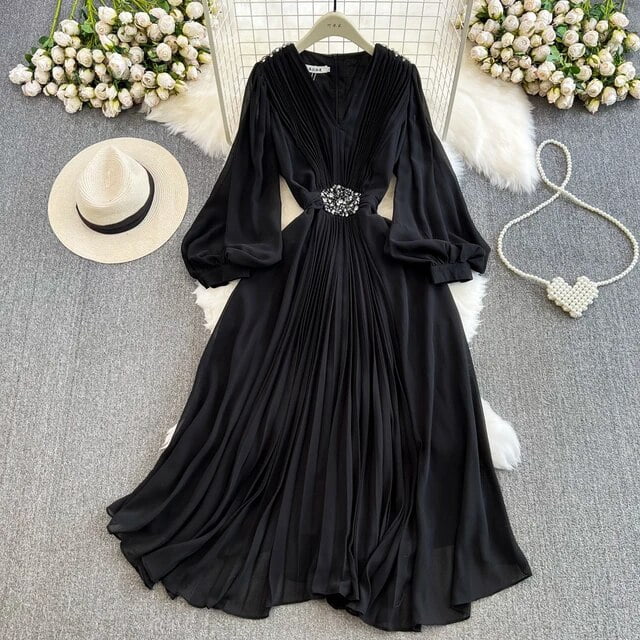 white christmas dresses Long sleeves fit and flare maxi chiffon dress 4998 – Xiaolizi main image 0
