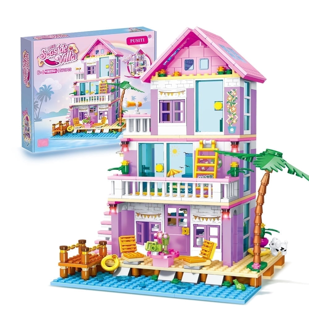 Seaside Villa Building Set 573 Pieces Toys for Girls Building Blocks House Toys Beach Villa Construction Toys Holiday Cottage Building Bricks Toys for Girls Age 6+