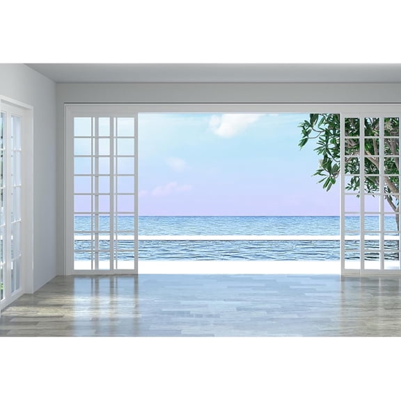 Seaside Villa Interior Scene Backdrop Window View Sliding Door Sea Landscape Photography Background Wedding Ceremony Travel Honeymoon Girls Lover Party Decorations Banner Supplies Photo Booth Props