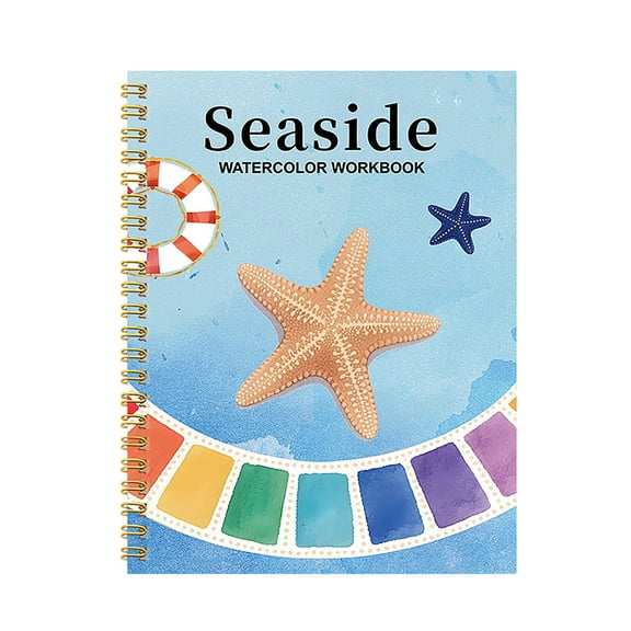 Seaside Watercolor Workbook Spiral Bound Practice Pad For Beginners And Artists, Starfish Cover Design With Beach-Inspired Illustrations, Thick Paper For Watercolor
