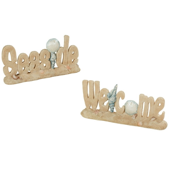 Seaside Welcome Tabletop Accent Set with Shells Cream and Sand 11.5"Wx5.5"H Set of 2