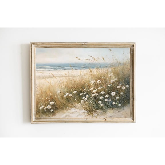 Seaside Wildflowers Print Poster Soft Muted Seaside Vintage Coastal Art Abstract Ocean Decor Poster E206, Unframed Poster Size 12x18 F03.1.18l1084
