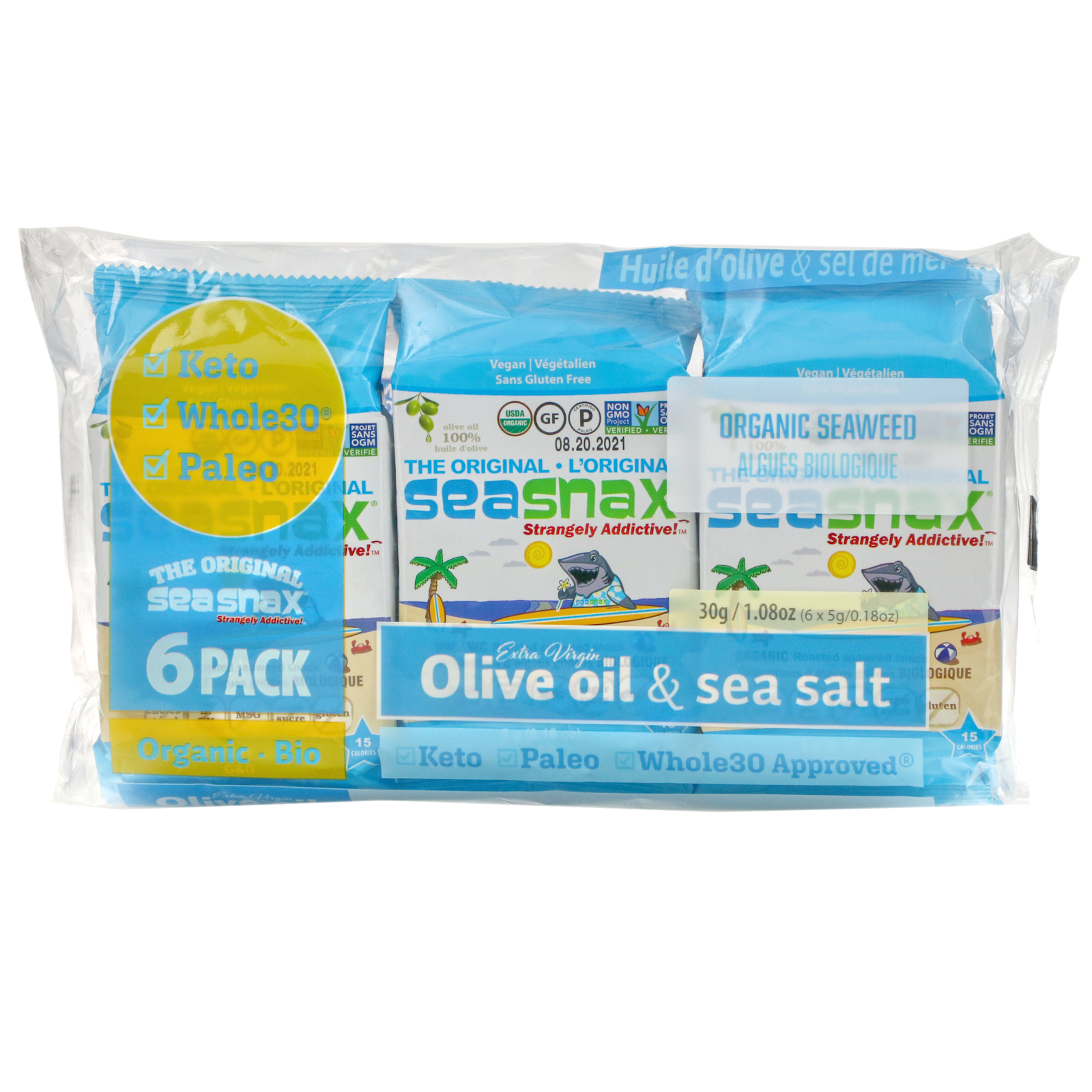 Seasnax Organic Seaweed Snack - Original - Case of 12 - 1.08 oz - image 1 of 2