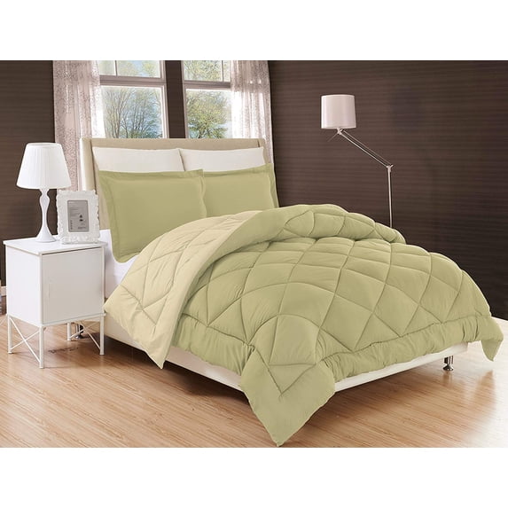 All Season Down Alternative Comforter Set Reversible Comforter with Sham-Quilted Duvet Insert with Corner Tabs for Duvet Cover-Hypoallergenic, Supersoft, Wrinkle Resistant Full/Queen Sage/Cream