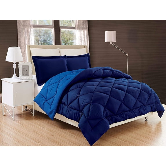 All Season Down Alternative Comforter Set Reversible Comforter with Sham-Quilted Duvet Insert with Corner Tabs for Duvet Cover-Hypoallergenic, Supersoft, Wrinkle Resistant Twin Navy/Aqua
