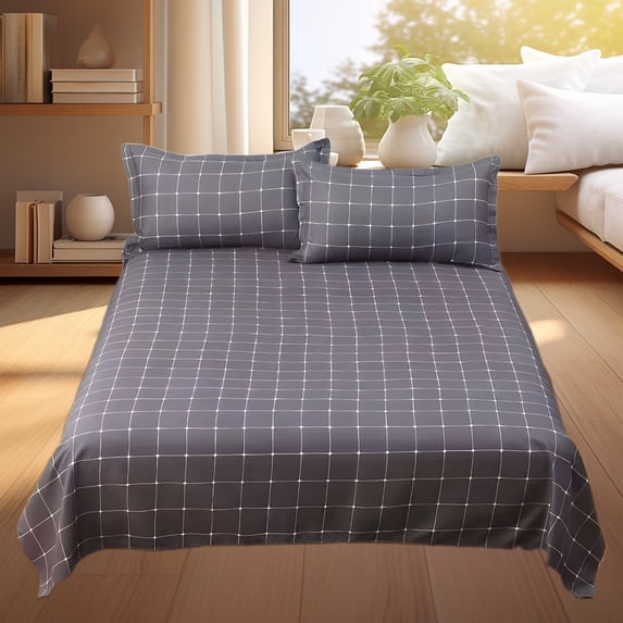 All Season Bedding Set 3PCS - Soft Microfiber Comforter & Pillowcases, Breathable Shrinkage & Fade Resistant, Classic Checkered Quilting, Twin/Full Size, Easy Care Machine Wash