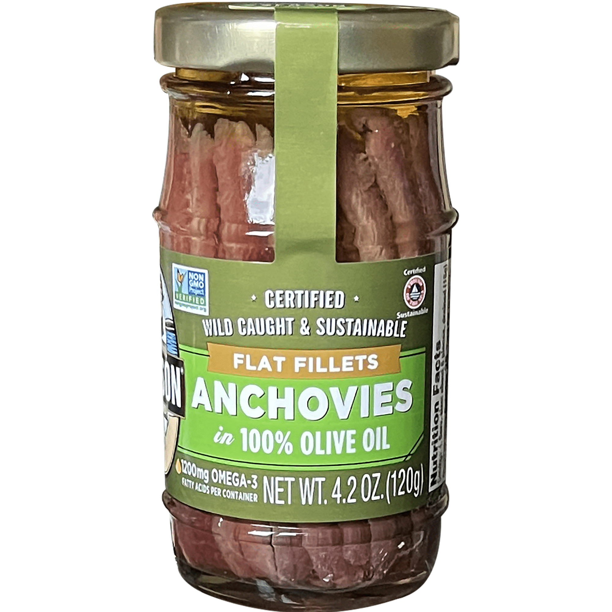 Season Brand Flat Fillet Anchovies in 100% Olive Oil, Glass Jar, 4.2 Ounces