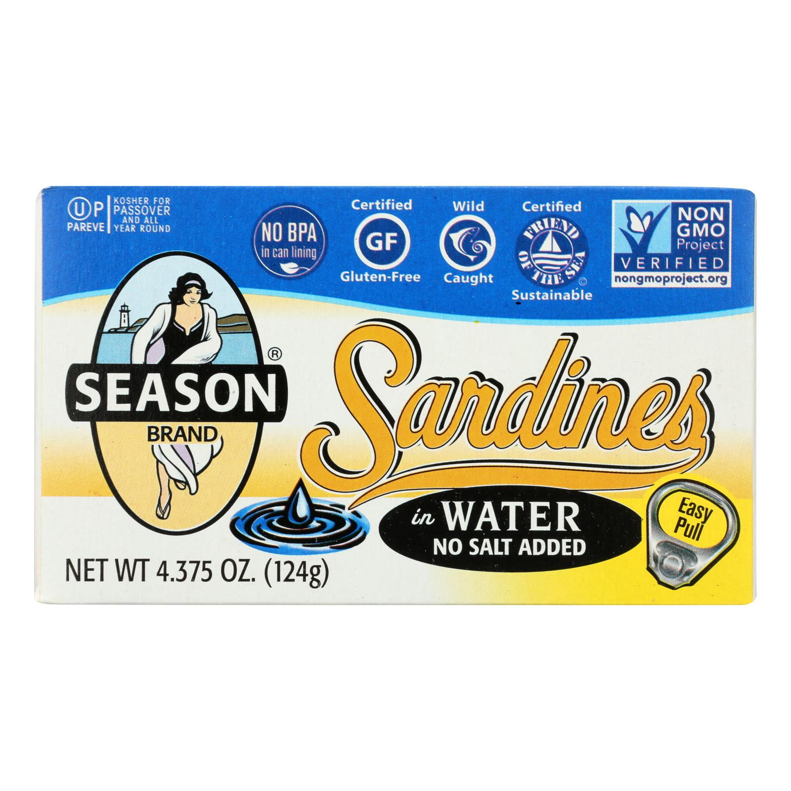 Season Brand Sardines In Water No Salt Added Case Of 12 4.375 Oz