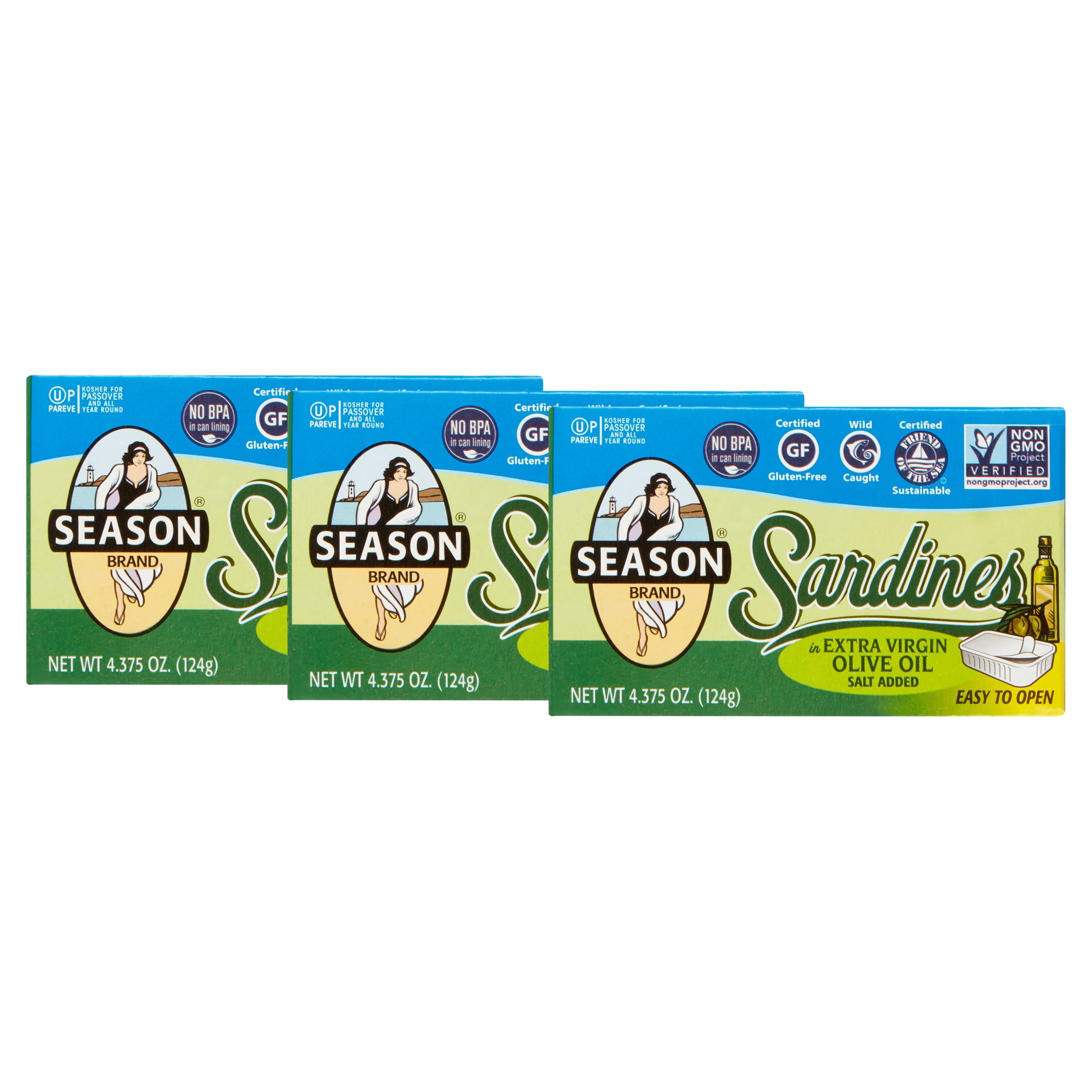 (3 pack) Season Brand Sardines, in Extra Virgin Olive Oil, 4.375 Oz