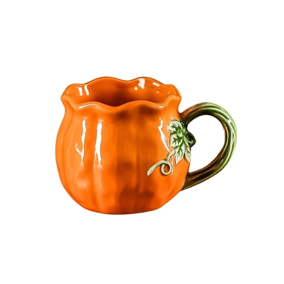 Season Ceramic Mug Pumpkin Drink Cup With Glossy Body And Green Vine Handle For Coffee And Moments Pumpkin Ceramic Mug Coffee Fall Autumn Cup Halloween Thanksgiving Cocoa Cider