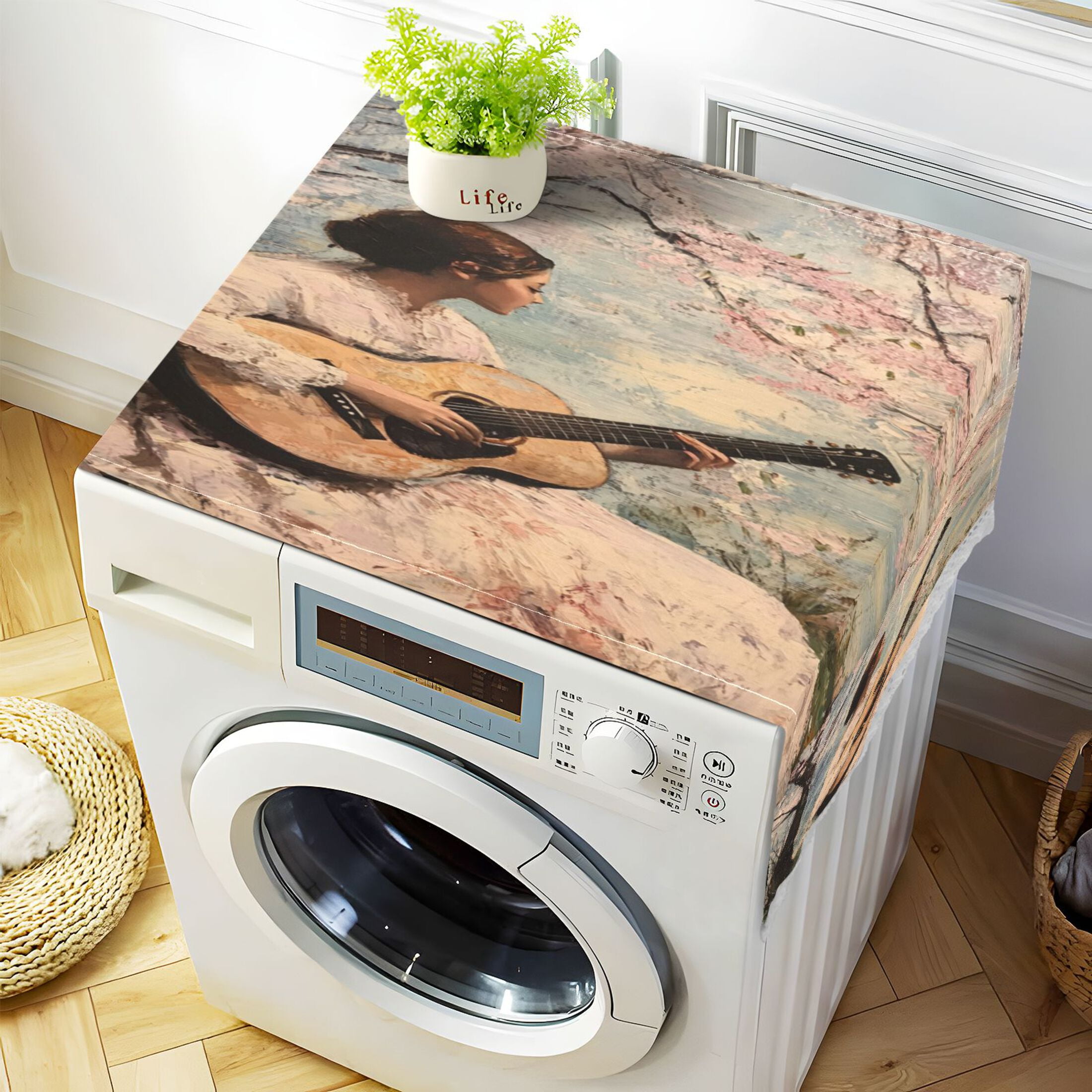 Season Of Cherry BlossomsWasher and Dryer Covers Dust-Proof and Oil Resistant Fridge Cover with 4 Storage Pockets Washing Machine Top Cover for Laundry Kitchen Home 51.2 x 22 In