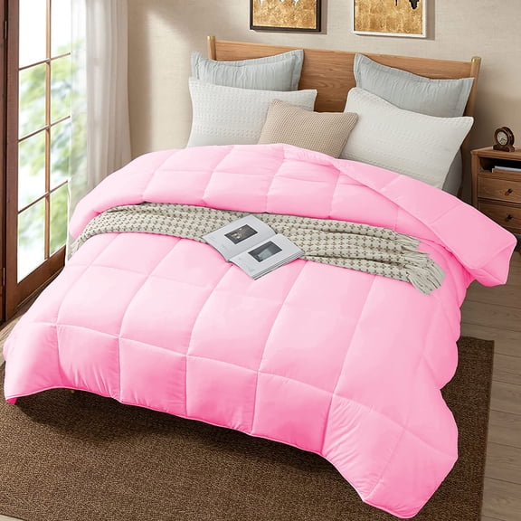 All Season Comforter Alaskan King 120X132, Duvet Insert, Quilted Comforter with Corner Tabs, Lightweight Quilt, Down Alternative Hotel Comforter Oversized Alaskan King 120X132 Baby Pink