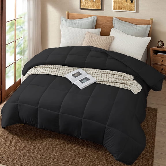 All Season Comforter Full Size, Duvet Insert, Quilted Comforter with Corner Tabs, Duvet Lightweight Quilt, Down Alternative Hotel Comforter Full Size 82X86 Black