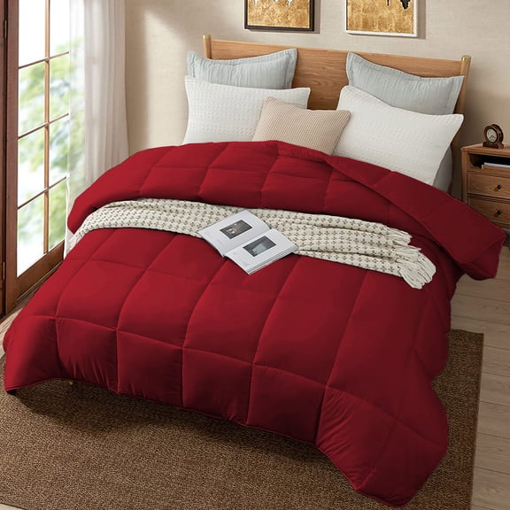 All Season Comforter Full Size, Duvet Insert, Quilted Comforter with Corner Tabs, Duvet Lightweight Quilt, Down Alternative Hotel Comforter Full Size 82X86 Burgundy