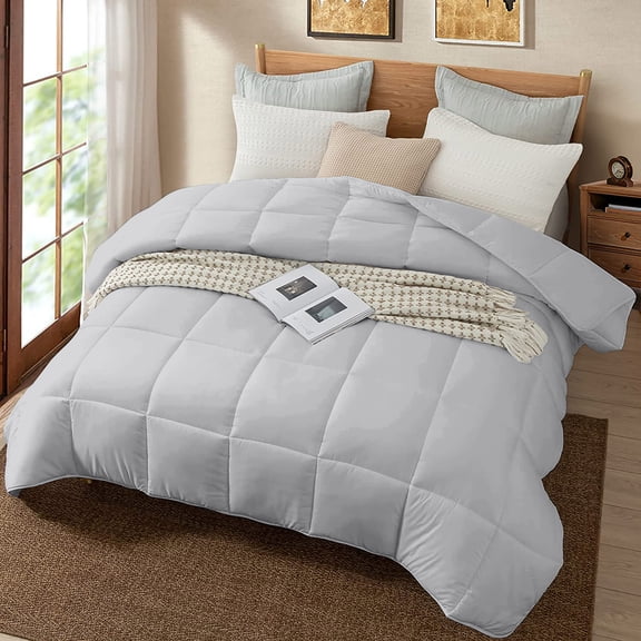 All Season Comforter Full Size, Duvet Insert, Quilted Comforter with Corner Tabs, Duvet Lightweight Quilt, Down Alternative Hotel Comforter Full Size 82X86 Silver Grey