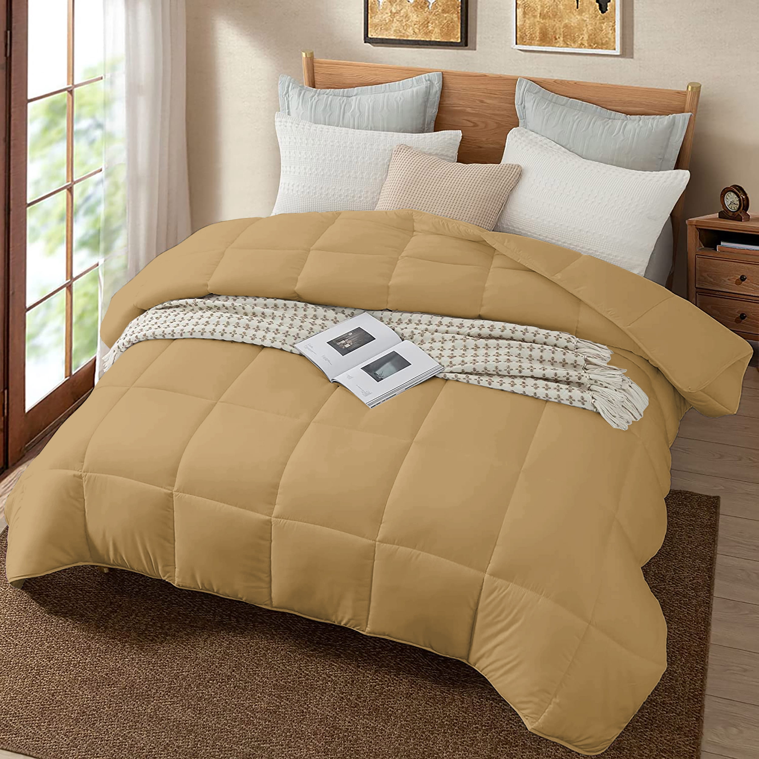 All Season Comforter King Size 90X102, Duvet Insert, Quilted Comforter with Corner Tabs, Duvet Lightweight Quilt, Down Alternative Hotel Comforter King Size 90X102 Beige