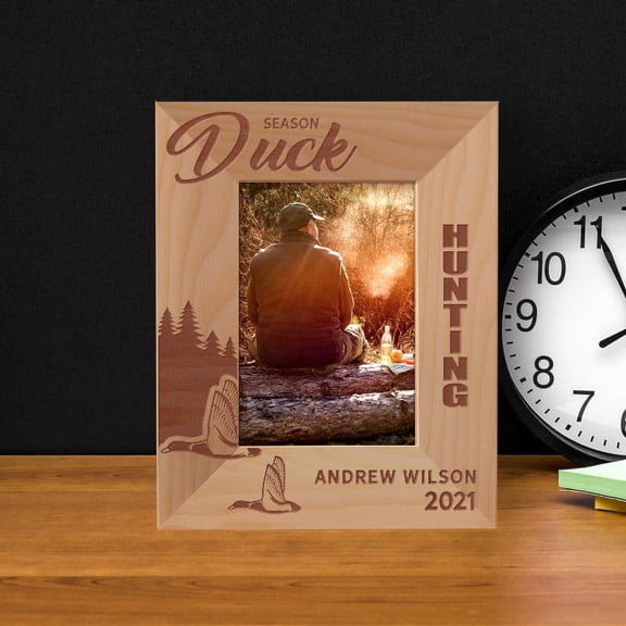 Season Duck Hunting Personalized Wooden Frame 3 1/2" x 5" Brown (Vertical)