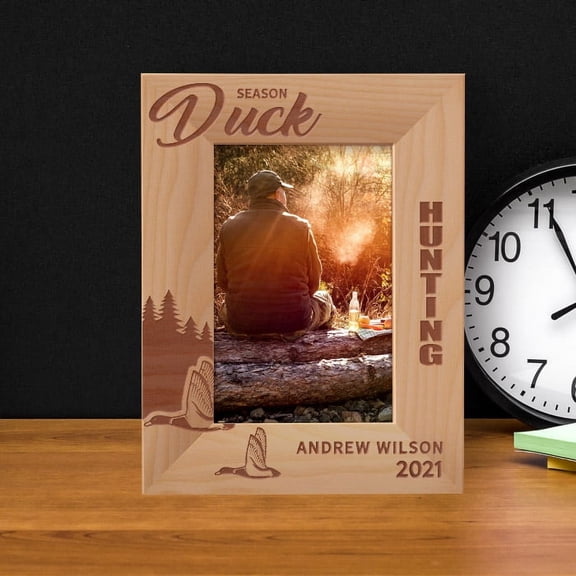 Season Duck Hunting Personalized Wooden Frame 4" x 6" Brown (Vertical)