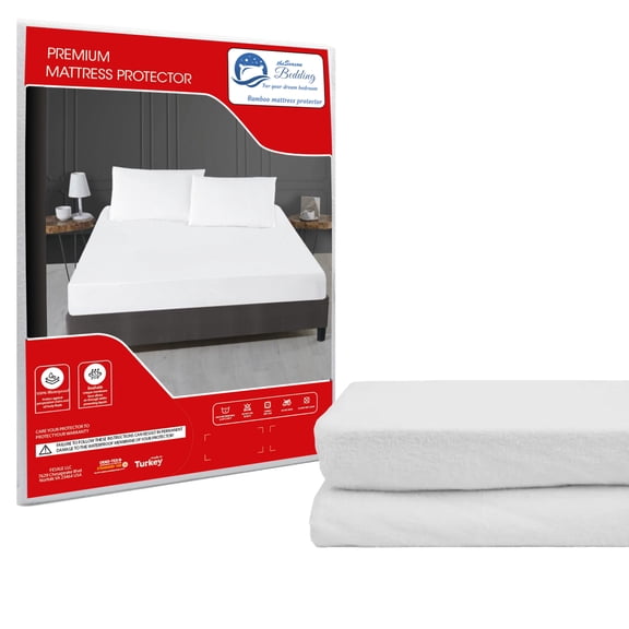 The Season Essentials Turkish Cotton, Fitted Mattress Protector, Waterproof Overlay, Moisture Protection, Breathable Mattress Cover, White, California King