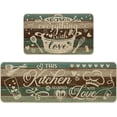 thumbnail image 1 of Season Everything with Love Green Retro Rustic Wood Texture Kitchen Mats Set of 2, Home Spring Summer Decor Kitchen Rugs for Floor - 17x29 and 17x47 Inch, 1 of 6