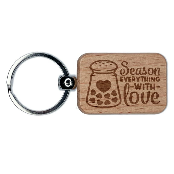 Season Everything with Love Salt Pepper Shaker Cooking Baking Rectangle Keychain Charm Tag - Engraved Wood