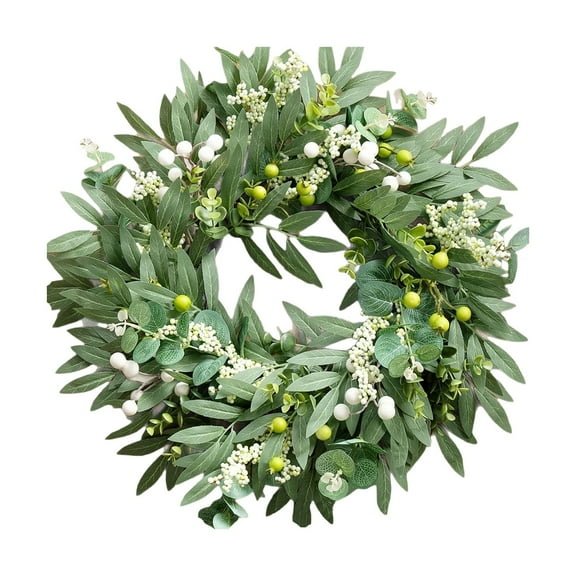 All Season Front Door Wreath 19.7 Inch - Artificial Eucalyptus & Olive Wreath with Green White Berries, Farmhouse Porch Decor for Year Round Indoor Outdoor Use