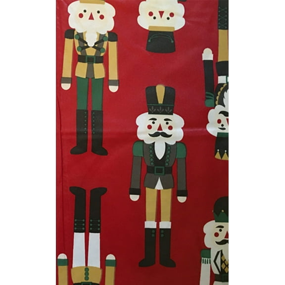 Season Greetings Christmas Nutcracker Soldiers on Red Vinyl Flannel Backed Tablecloth (52" x 70" Oblong)