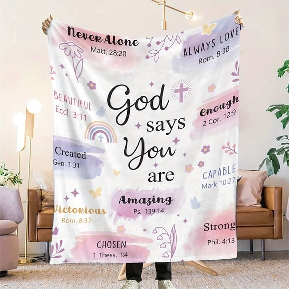 All Season Inspirational Scripture Quotes Throw Blanket Contemporary Style Knit Flannel Blanket with Digital Print Soft Religion Themed Comforter for Couch Bed Versatile Mixed Color Design
