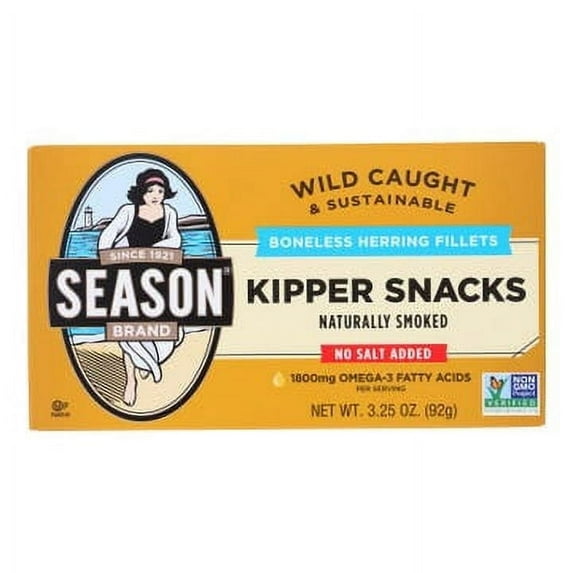 Season Naturally Smoked Kippered Snacks No Salt Added - 3.25 oz Pack of 2