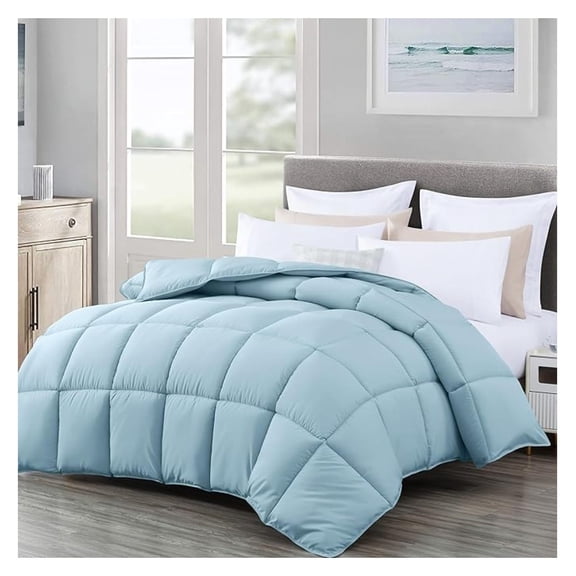 All Season Oversized King Size Down Comforter - Plush Microfiber Fill - Box Stitch Quilted - Duvet Insert with Corner Tabs (Oversized King, Chambray Blue)