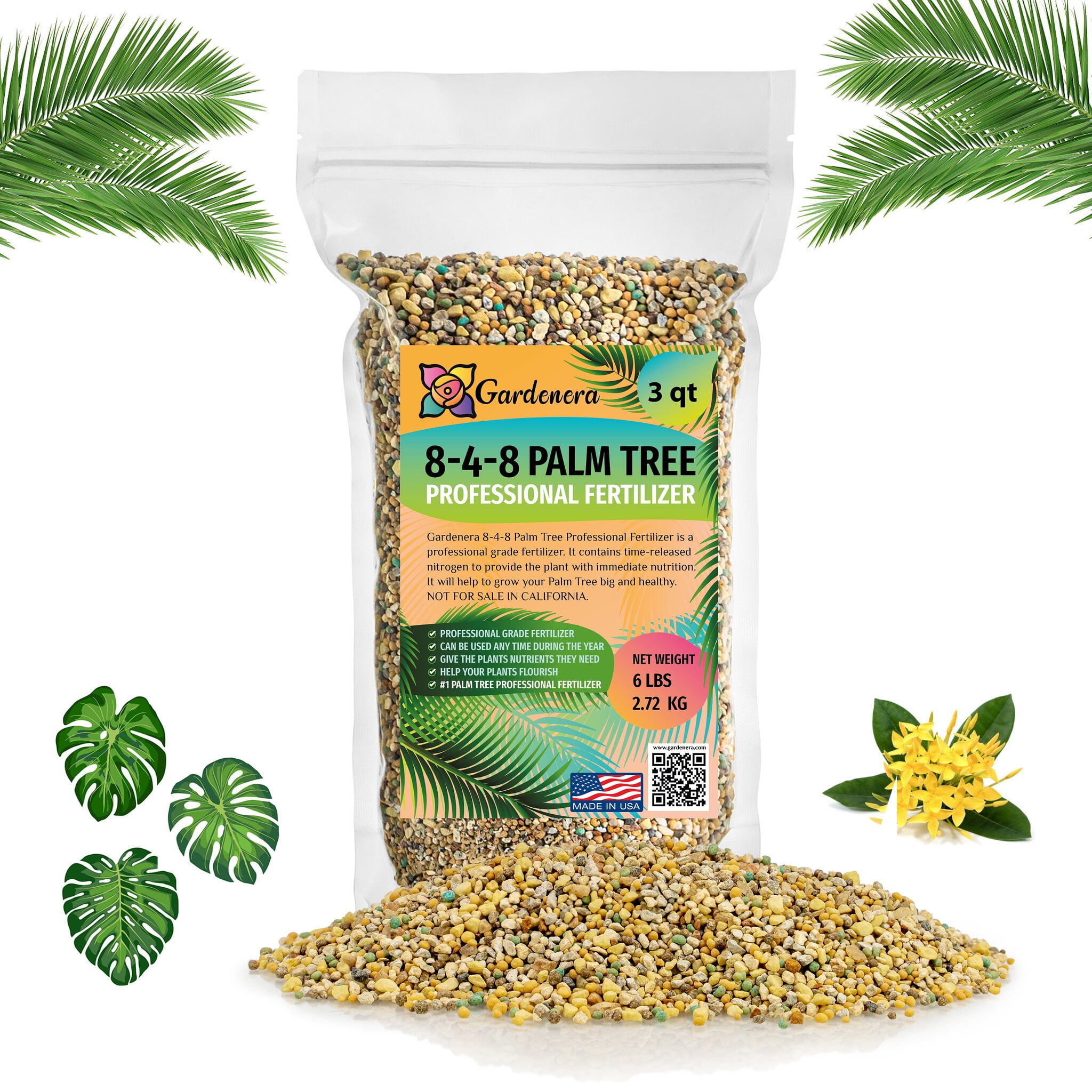 ⭐ All Season Palm, Ixora, and Ornamental Plant Food (8-4-8 Fertilizer) by Gardenera - Enhance the Health and Resilience of Your Ornamental Plants - 2 QUARTS