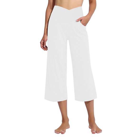 All Season Pants for Women Casual Women's Cropped Pants Wide Leg Yoga Cropped Pants With Pockets Loose Stretch Training Tight Pants Summer Holiday Beach Party