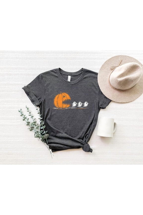 Season Pumpkin Ghost Tee, Season Gamer, Season Party Tee, Pumpkin Pac Man Spooky Ghost Tee