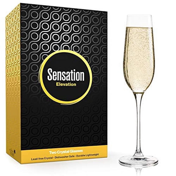 Season STORY Champagne glasses Set of 2 - 8oz Crystal Champagne flutes glass, Wedding Glassware for Sparkling Wine, Fancy Long stem, Premium Toasting Flute glasses, perfect for drinking Moet, Prosecco