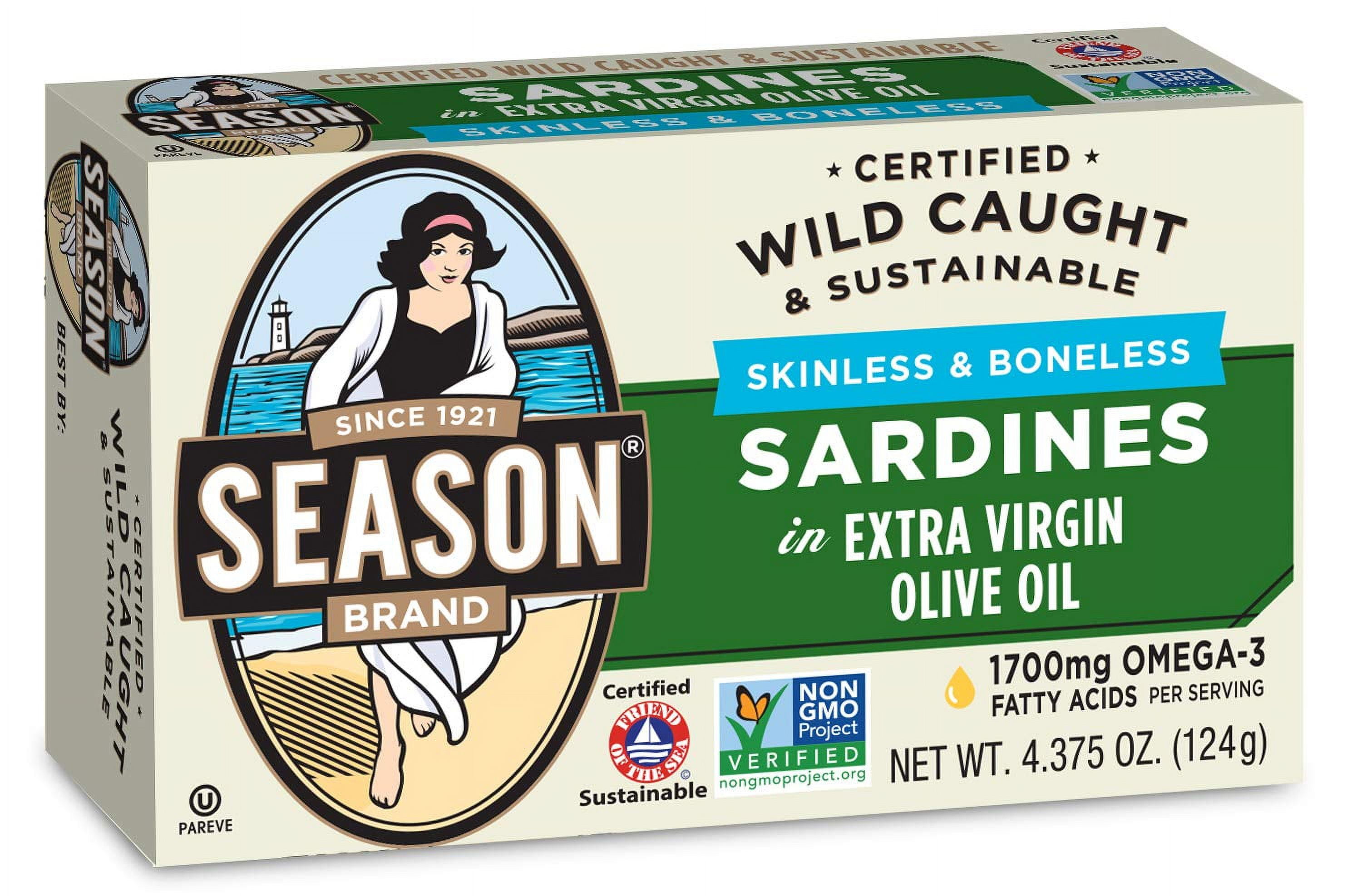 Season Sardines in Extra Virgin Olive Oil Skinless & Boneless, Wild