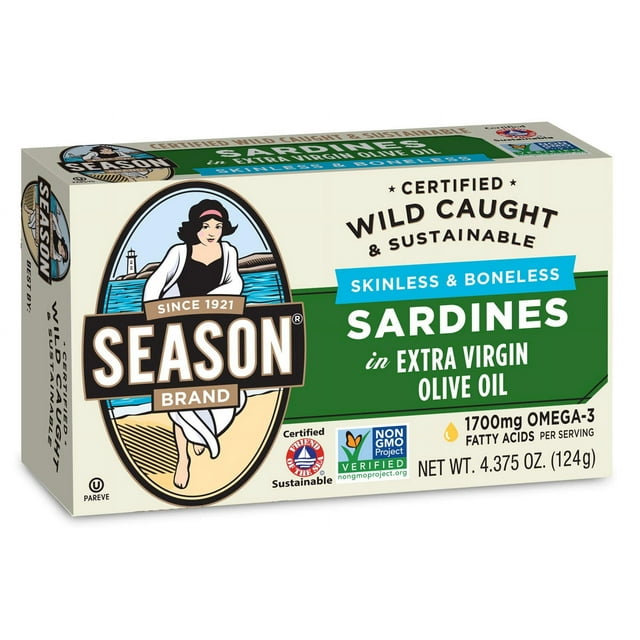 Season Sardines in Extra Virgin Olive Oil Skinless & Boneless, Wild