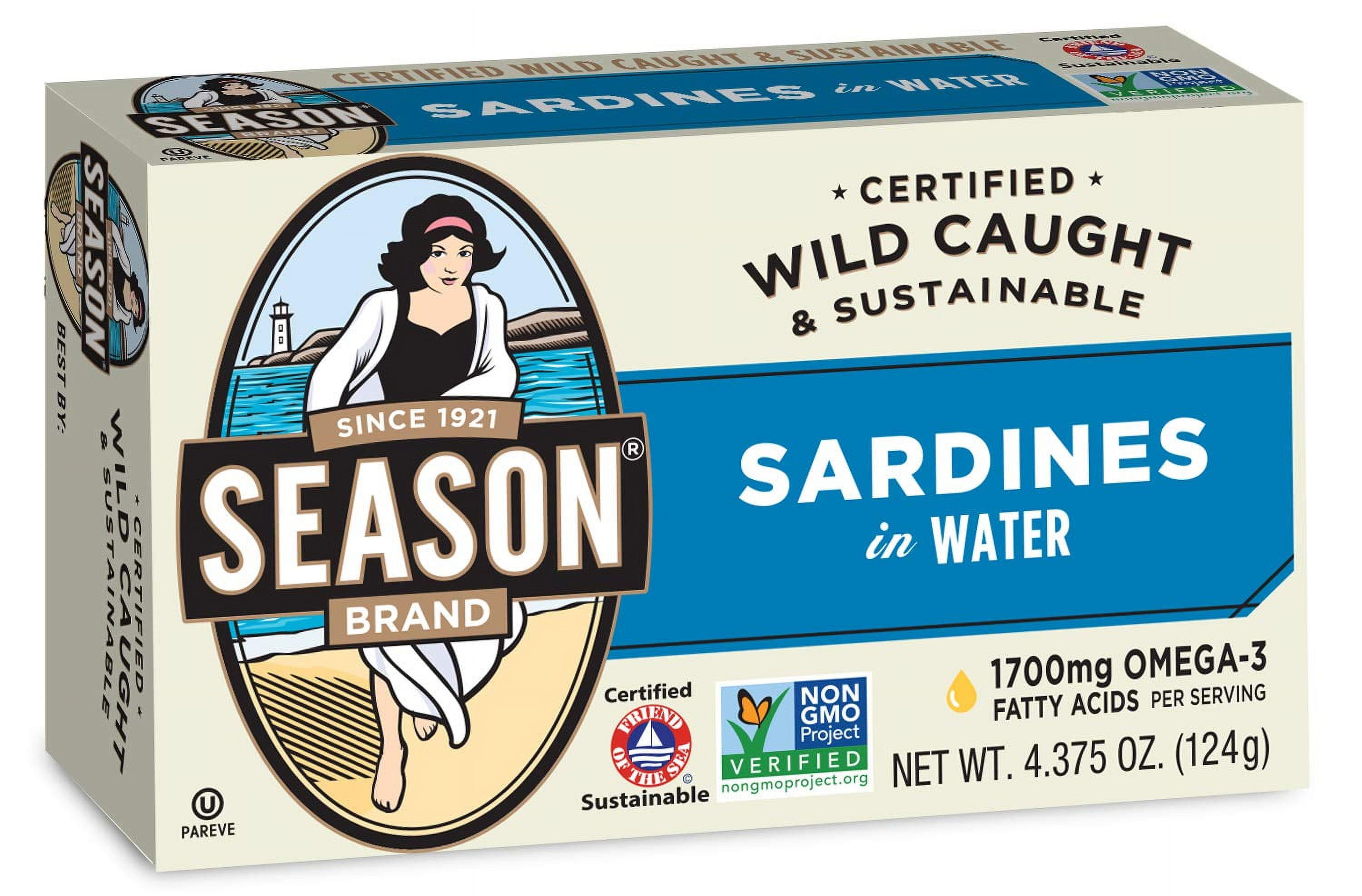 Season Sardines in Water Wild Caught Fish, 22g of Protein, Keto