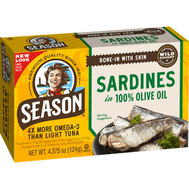Season Sardines in Olive Oil, Salt Added, 4.375 oz Can