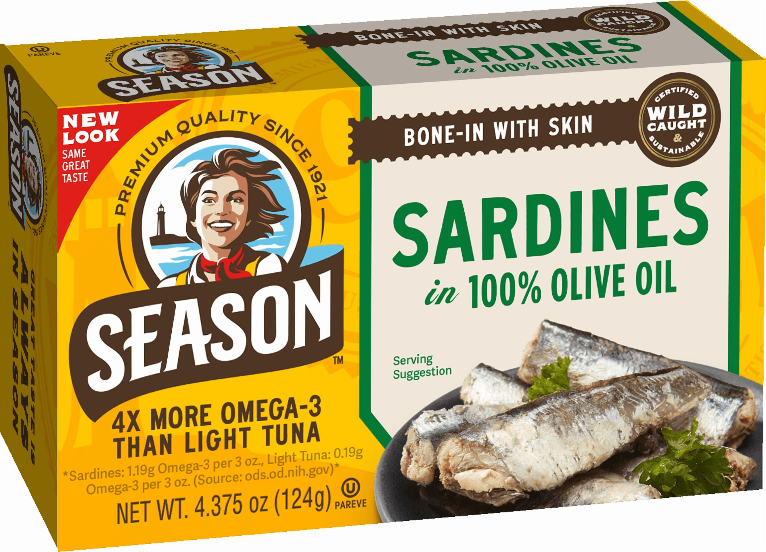 Season Sardines in Olive Oil, Salt Added, 4.375 oz Can
